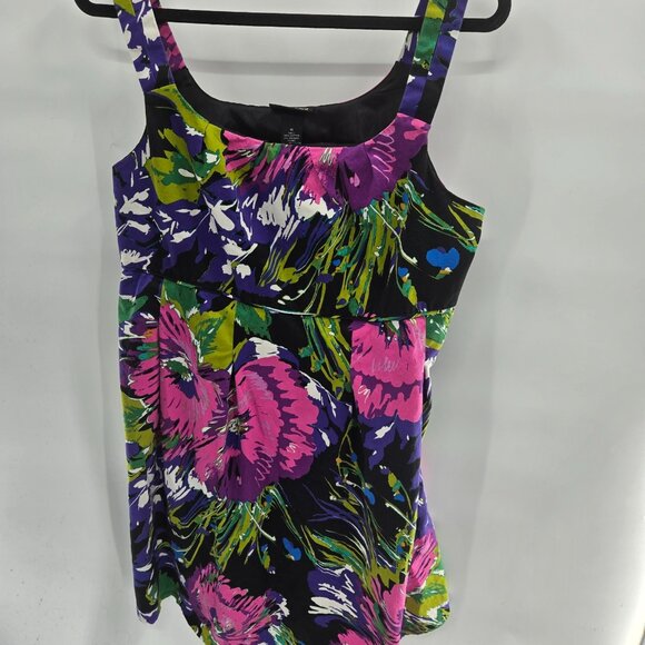 Lane Bryant Black Bright Purple Pink Floral Lined Midi Fit and Flare Dress 16 - Picture 1 of 6